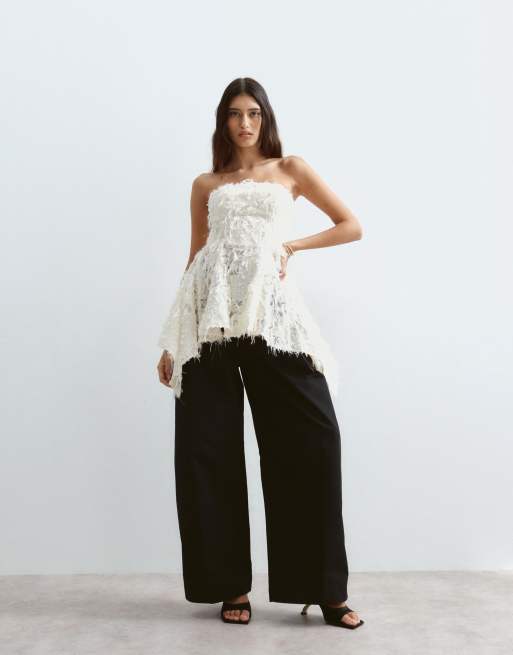 ARRANGE square cut longline peplum bandeau top in textured jacquard, 2 of 4