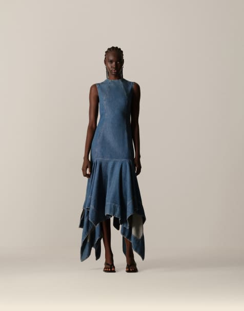 ARRANGE square cut midi dress in denim - view 1