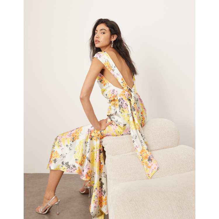 floral slip midi dress Val Lace Satin Slip Midi Dress
