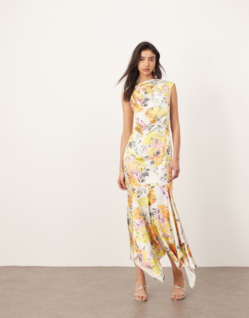 ARRANGE - Robe mi-longue à découpe avec détail au dos et imprimé fleurs effet déformé