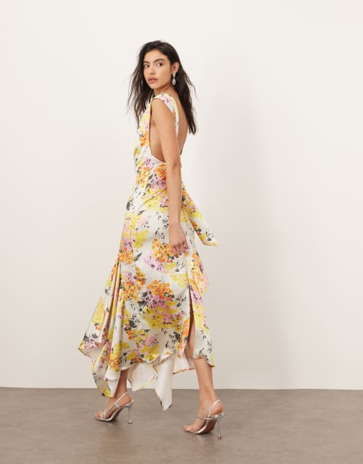 ARRANGE - Robe mi-longue à découpe avec détail au dos et imprimé fleurs effet déformé