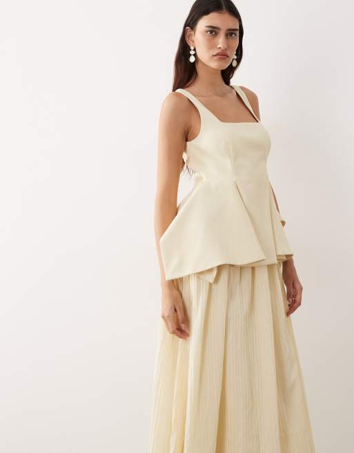 ARRANGE square neck maxi dress with linear jacquard skirt in buttermilk, 2 of 4
