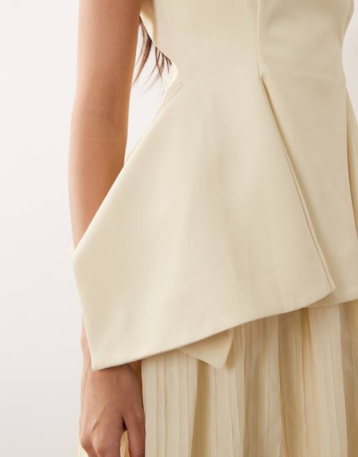 ARRANGE square neck maxi dress with linear jacquard skirt in buttermilk, 3 of 4