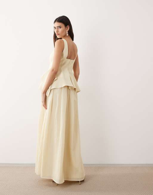 ARRANGE square neck maxi dress with linear jacquard skirt in buttermilk, 4 of 4