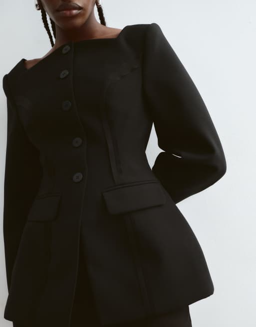 ARRANGE square neck tailored blazer in black, 3 of 5