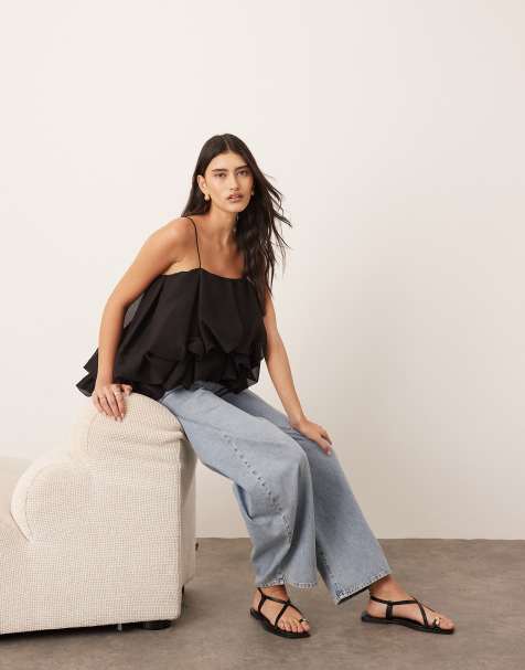 ARRANGE strappy puff volume top in black - view 1