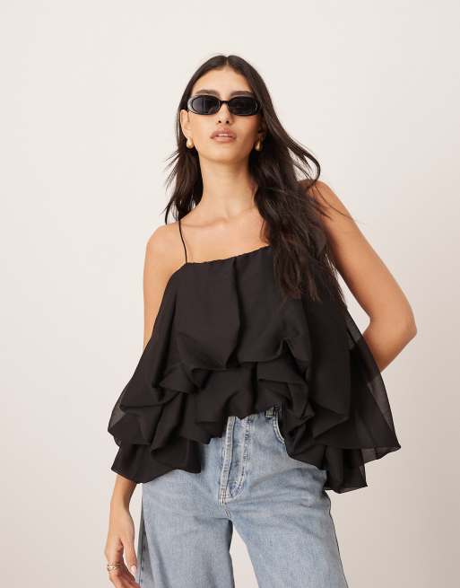 ARRANGE strappy puff volume top in black, 2 of 4