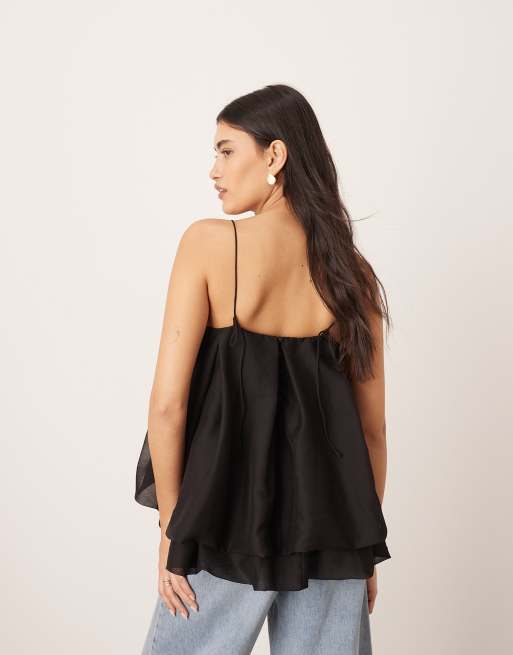 ARRANGE strappy puff volume top in black, 4 of 4