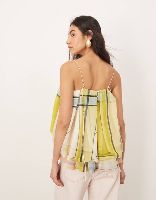 ARRANGE strappy puff volume top in plaid print, 2 of 4