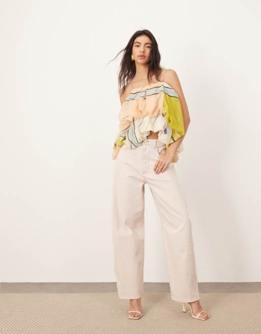 ARRANGE strappy puff volume top in plaid print, 3 of 4