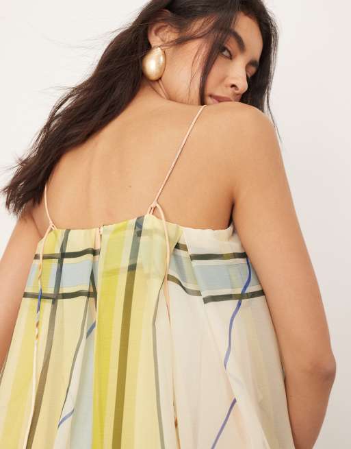 ARRANGE strappy puff volume top in plaid print, 4 of 4