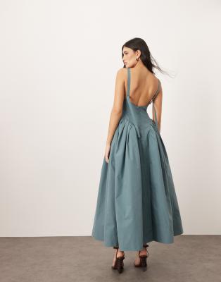 ARRANGE strappy ruched bodice full skirt maxi dress in dusky blue