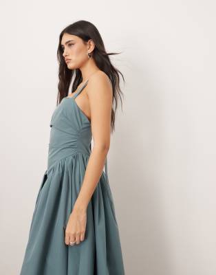 ARRANGE strappy ruched bodice full skirt maxi dress in dusky blue