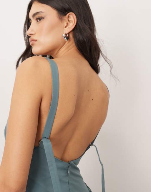 ARRANGE strappy ruched bodice full skirt maxi dress in dusky blue