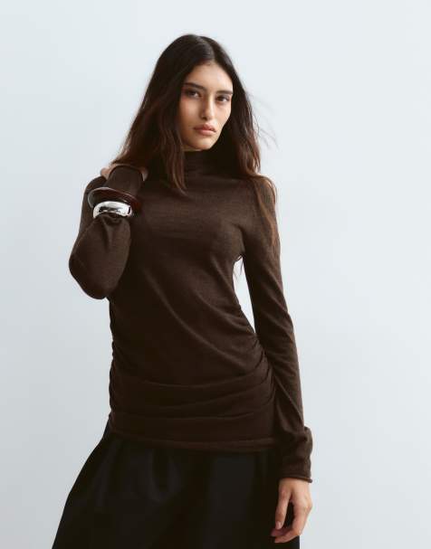 ARRANGE Strickoberteil mit langen Ärmeln aus Wollmix in Schokobraun - view 1