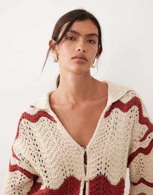 Arrange Stripe Crochet Top Co-ord In Red