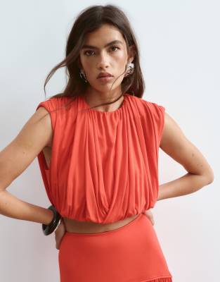 Arrange Strong Shoulder Draped Top In Red