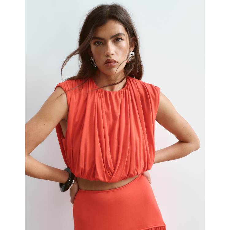 ARRANGE strong shoulder draped top in red - part of a set | ASOS