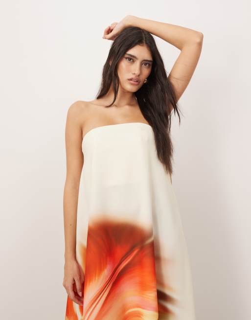 ARRANGE structured bandeau column maxi dress with internal corset in overblown floral print