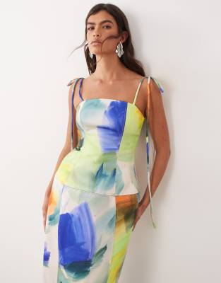 Arrange Structured Bandeau Maxi Dress With Fallen Ties In Multi