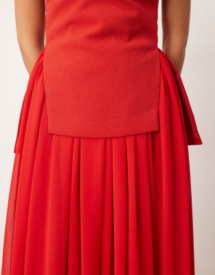 Arrange Structured Bandeau Maxi Dress With Voluminous Skirt In Red