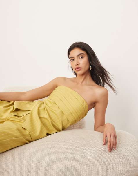 ARRANGE structured bandeau top co ord in pistachio stripe - view 1