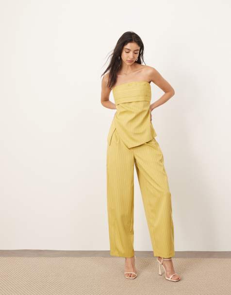 ARRANGE structured bandeau top with tailored barrel trouser in pistachio stripe - view 1