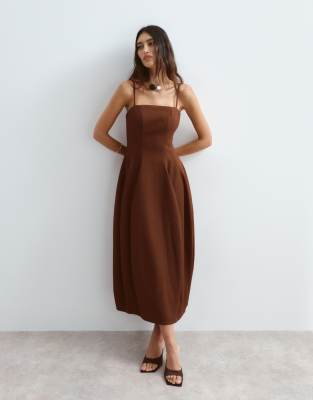Arrange Structured Cami Tulip Midaxi Dress In Brown