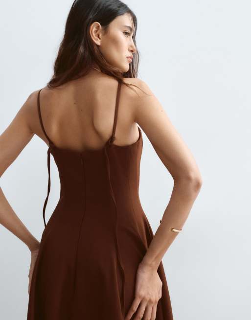 ARRANGE structured cami tulip midaxi dress in chocolate, 3 of 4