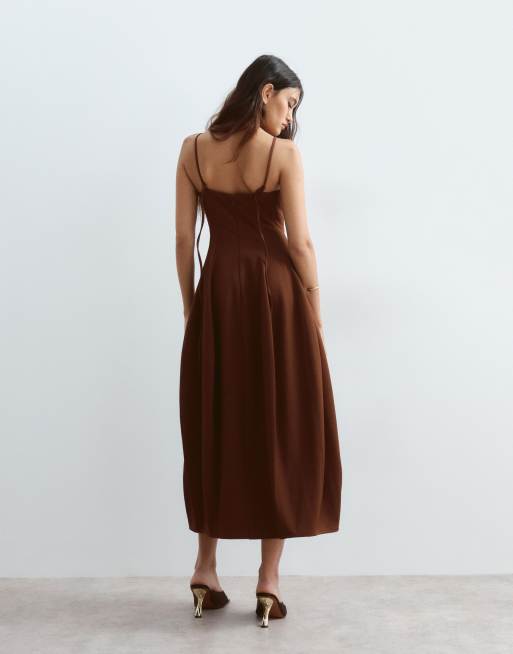 ARRANGE structured cami tulip midaxi dress in chocolate, 4 of 4