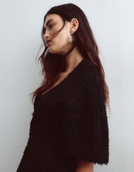 ARRANGE structured dome sleeve cinch waist textured top in black, 2 of 4