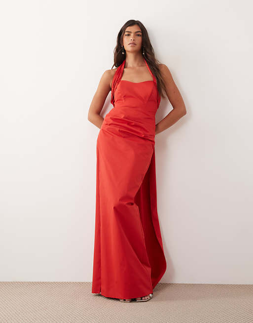 reverse halter dress Chocolate Maxi XO EM + CO Stretch lyocell blend for spring and summer brunches ARRANGE - Halter Maxi Dress