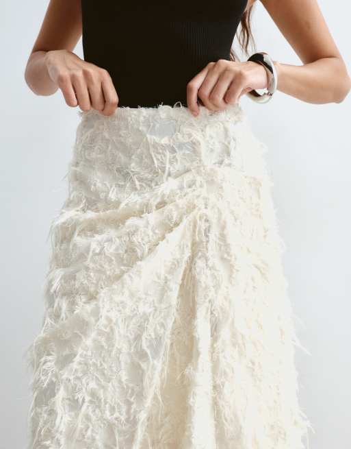 ARRANGE structured hitched midi skirt in cream textured jacquard, 2 of 5