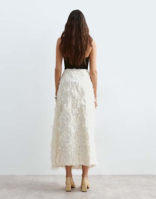 ARRANGE structured hitched midi skirt in cream textured jacquard, 4 of 5