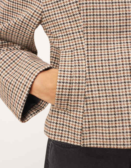 ARRANGE structured jacket with contrast leather collar in brown