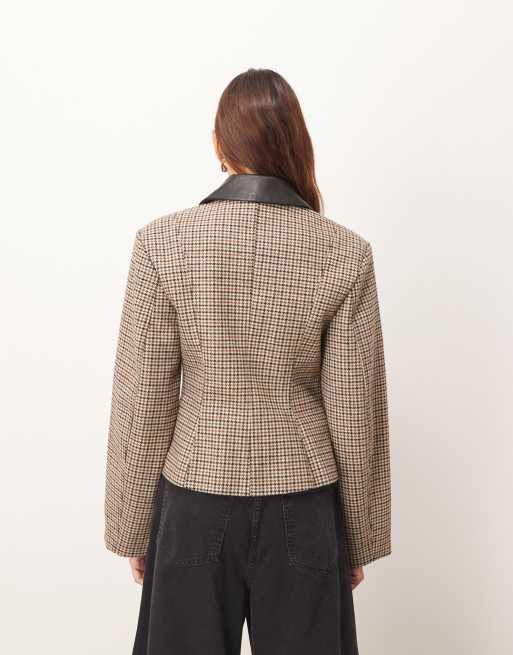 ARRANGE structured jacket with contrast leather collar in brown