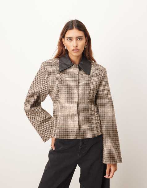 ARRANGE structured jacket with leather collar contrast in brown - view 1