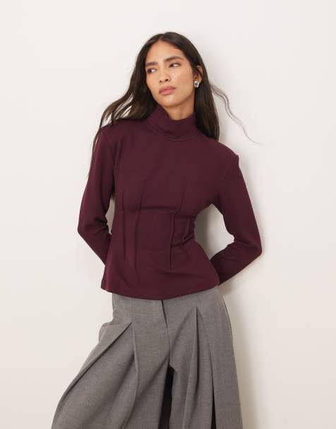 ARRANGE structured jersey top with padded shoulder in purple - view 1