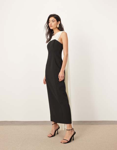 ARRANGE structured maxi dress with chiffon drape in mono - view 1
