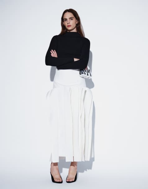 ARRANGE structured midi skirt with ruffle detail in white