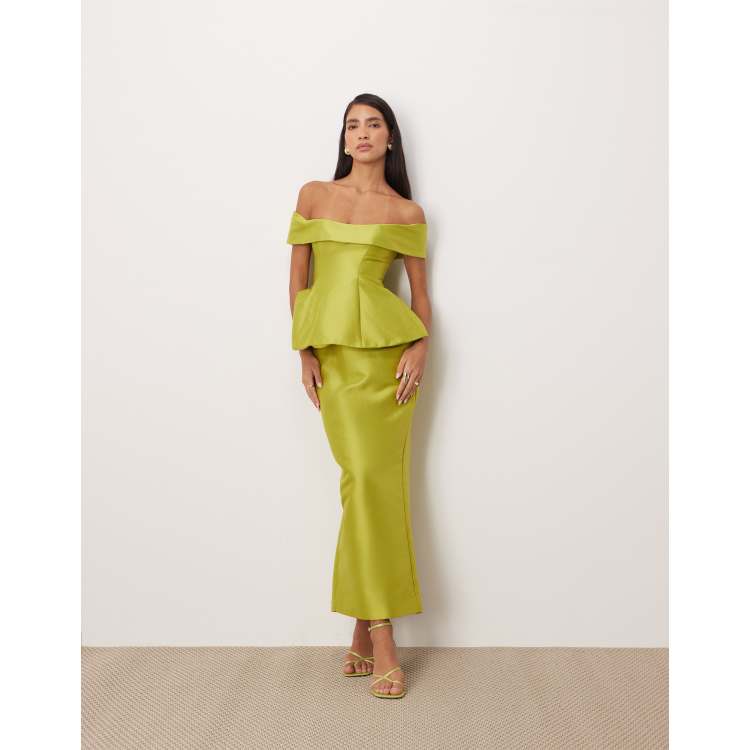 lime green satin maxi dress Lime Green Spaghetti Straps Mermaid Side-slirt Long Train Pleats Prom –  AlineBridal
