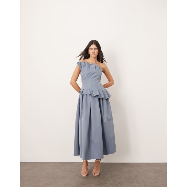 light blue corset midi dress WFG BLUE TULLE CORSET MIDI DRESS WITH BEADING