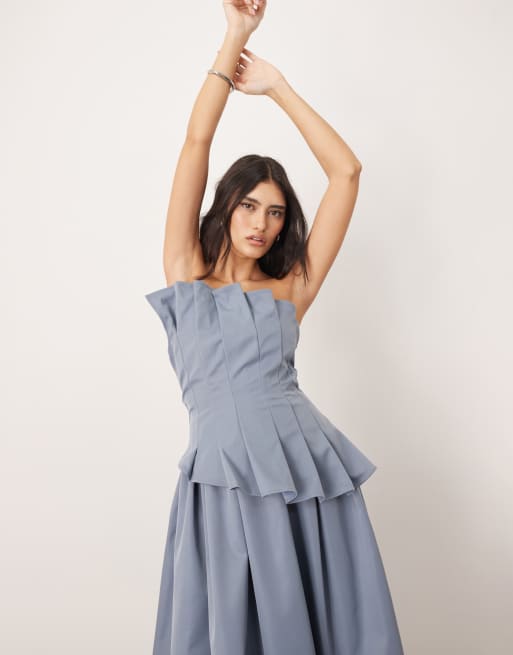ARRANGE structured pleat corset midi dress in light blue