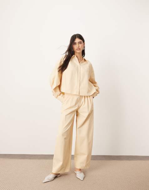 ARRANGE structured pleat detail wide leg barrel pants and structured boxy shirt set in buttermilk - view 1