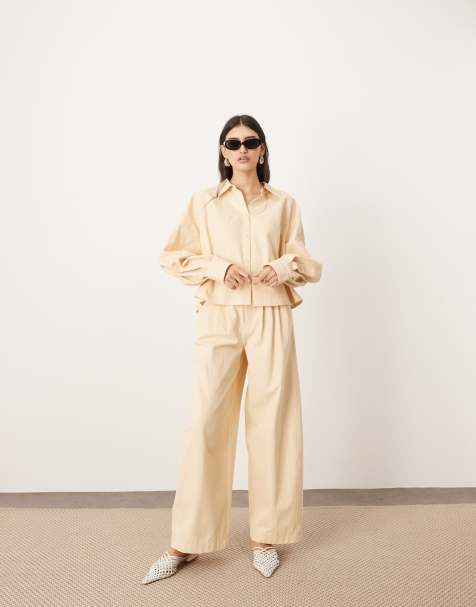 ARRANGE structured pleat detail wide leg barrel pants in buttermilk - view 1