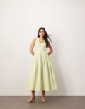 [ARRANGE] ARRANGE structured plunge midi dress with eyelet detail in pistachio green 8 Pistachio