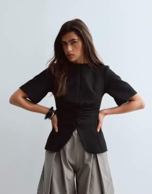 Arrange Structured Ruched Top In Black