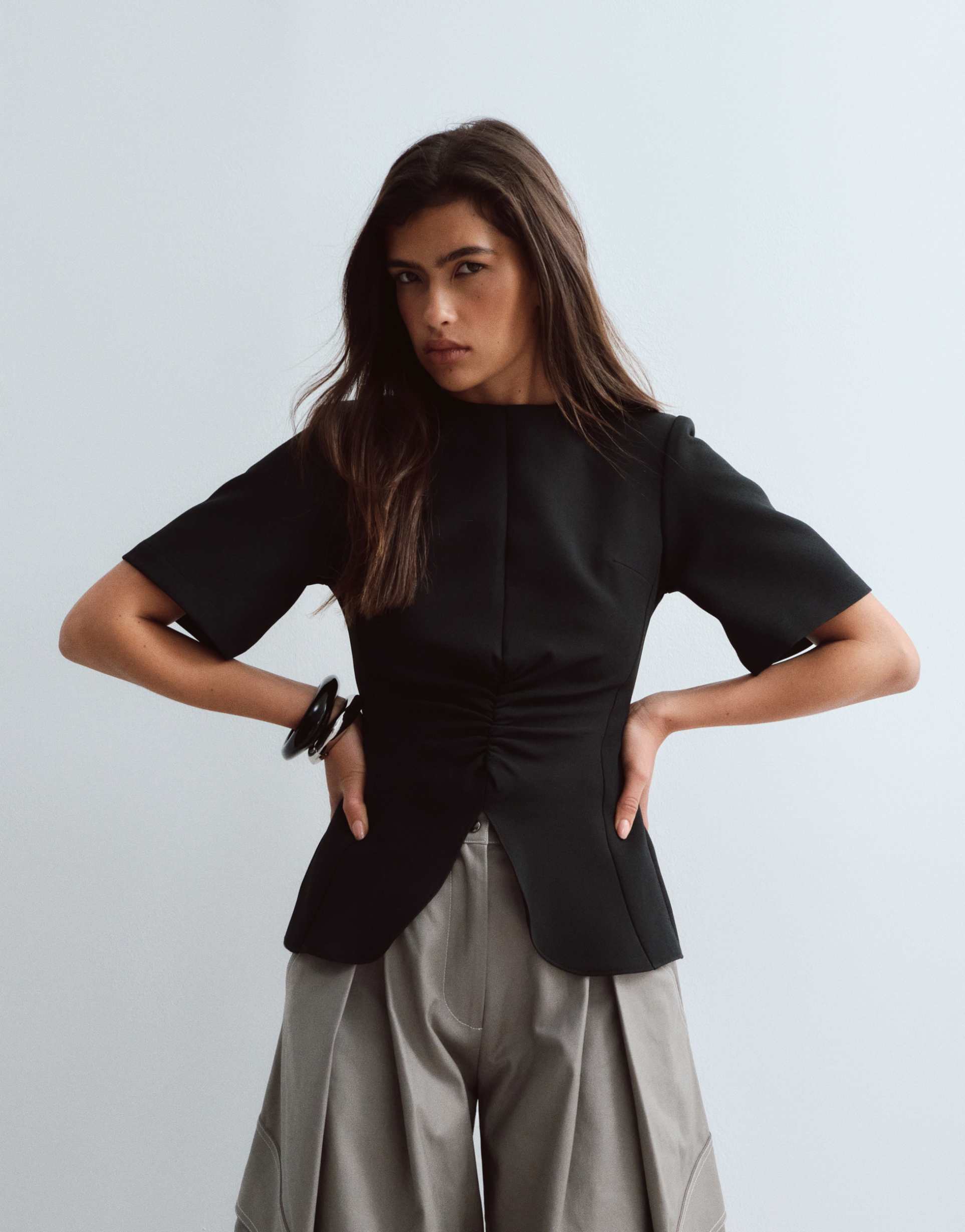 arrange structured ruched top in black