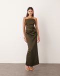 [ARRANGE] ARRANGE structured satin bandeau maxi dress in olive-Green 14 GREEN