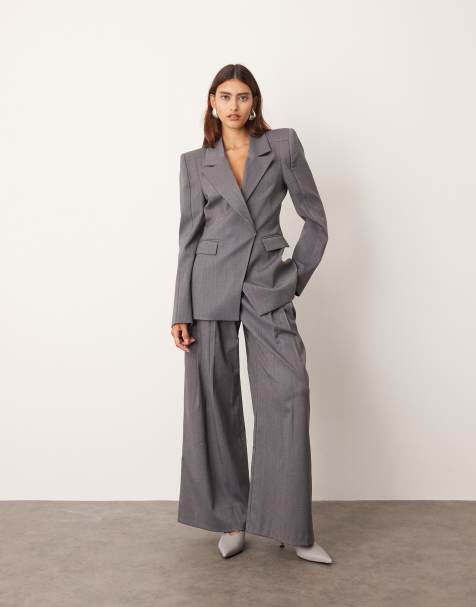 ARRANGE structured tailored blazer and wide leg trouser with pleats in slate grey - view 1